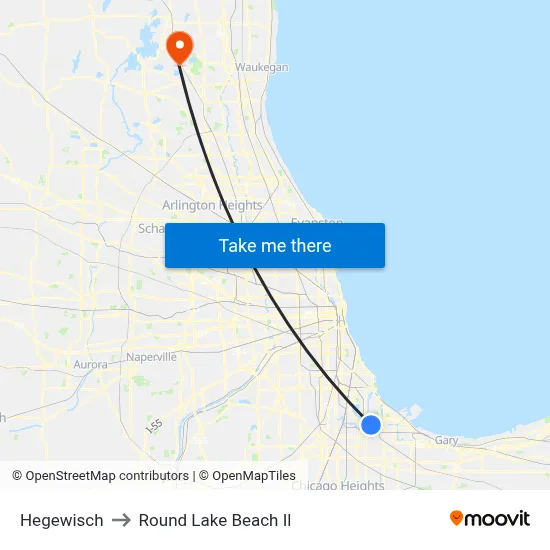 Hegewisch to Round Lake Beach Il map