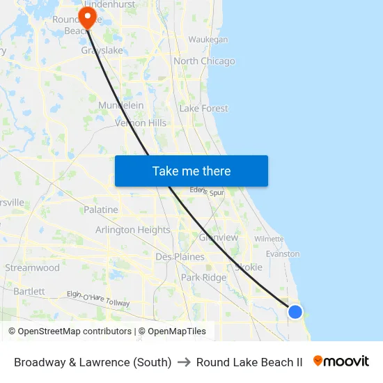 Broadway & Lawrence (South) to Round Lake Beach Il map