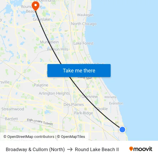 Broadway & Cullom (North) to Round Lake Beach Il map