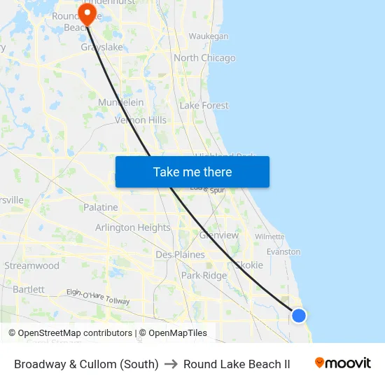 Broadway & Cullom (South) to Round Lake Beach Il map