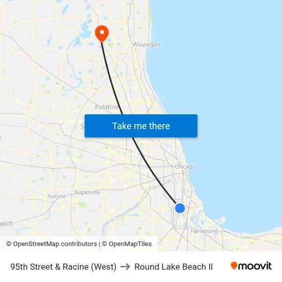 95th Street & Racine (West) to Round Lake Beach Il map