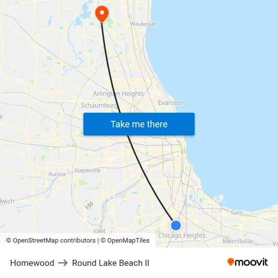 Homewood to Round Lake Beach Il map