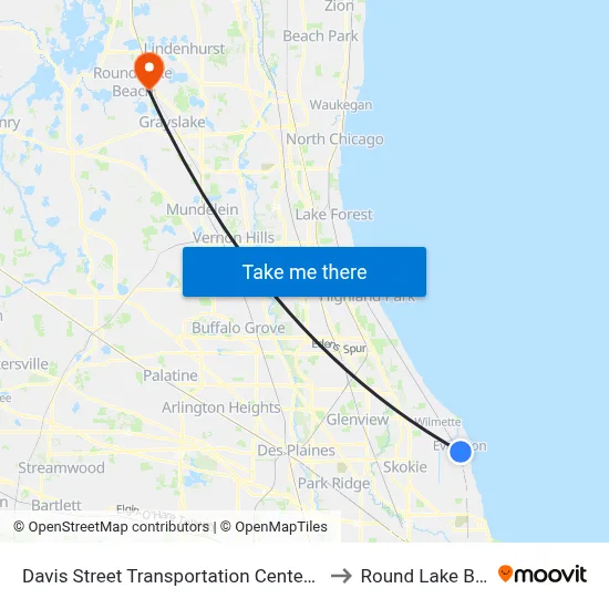 Davis Street Transportation Center - Bus Stop B to Round Lake Beach Il map