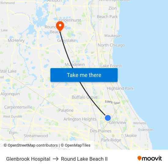 Glenbrook Hospital to Round Lake Beach Il map