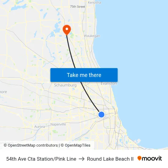 54th Ave Cta Station/Pink Line to Round Lake Beach Il map