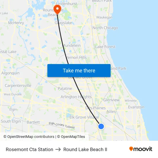 Rosemont Cta Station to Round Lake Beach Il map