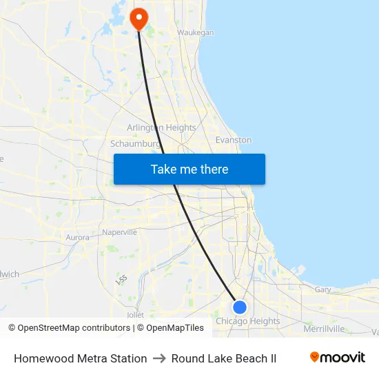 Homewood Metra Station to Round Lake Beach Il map