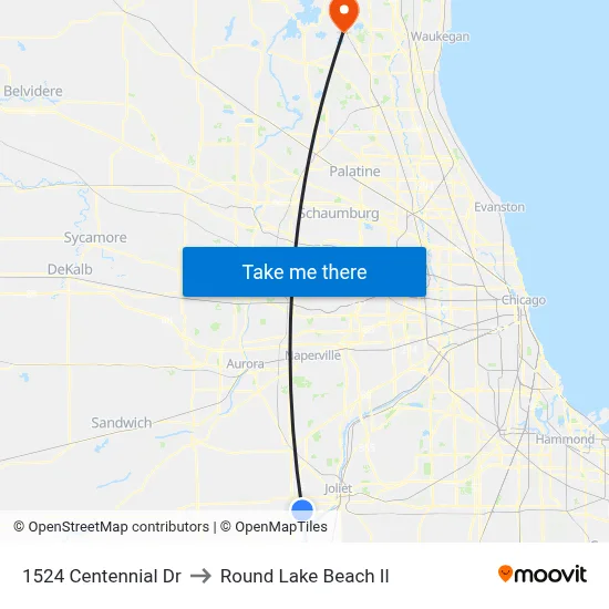 1524 Centennial Dr to Round Lake Beach Il map