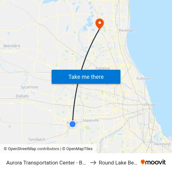 Aurora Transportation Center - Bus Stop A to Round Lake Beach Il map