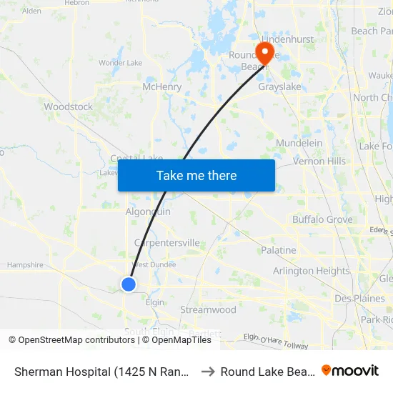 Sherman Hospital (1425 N Randall Rd) to Round Lake Beach Il map