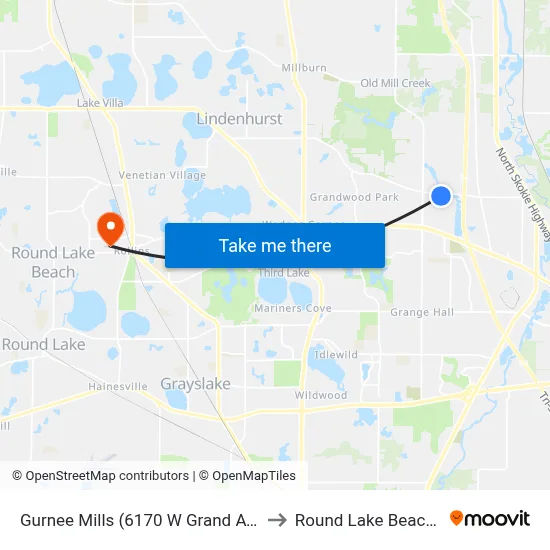 Gurnee Mills (6170 W Grand Ave) to Round Lake Beach Il map
