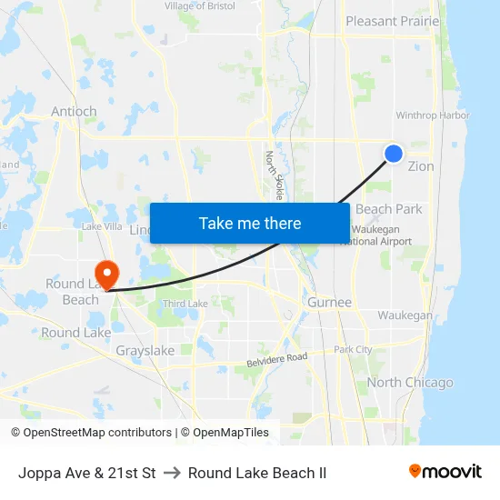 Joppa Ave & 21st St to Round Lake Beach Il map
