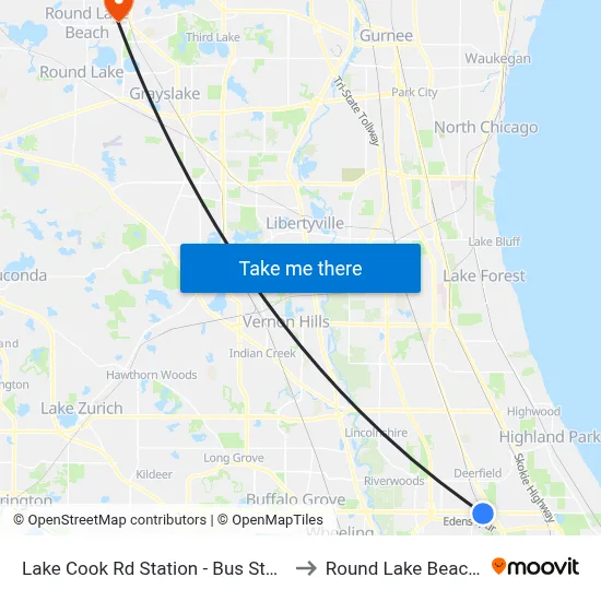 Lake Cook Rd Station - Bus Stop A to Round Lake Beach Il map