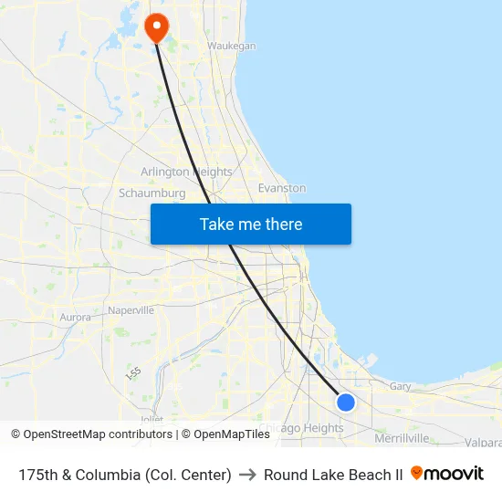 175th & Columbia (Col. Center) to Round Lake Beach Il map
