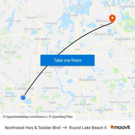 Northwest Hwy & Teckler Blvd to Round Lake Beach Il map