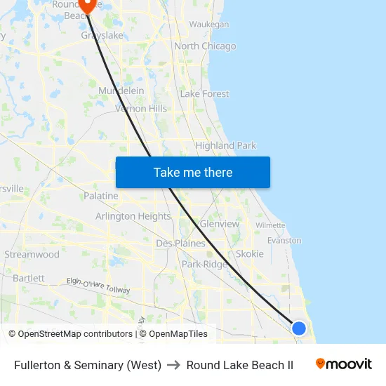 Fullerton & Seminary (West) to Round Lake Beach Il map