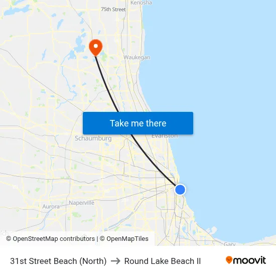 31st Street Beach (North) to Round Lake Beach Il map