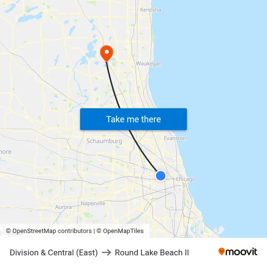 Division & Central (East) to Round Lake Beach Il map