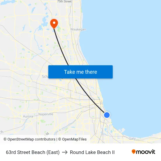 63rd Street Beach (East) to Round Lake Beach Il map