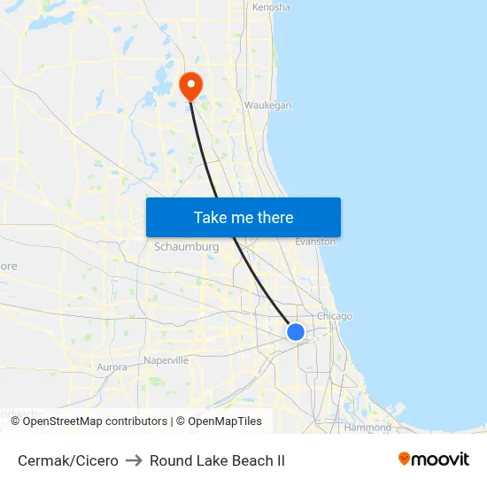 Cermak/Cicero to Round Lake Beach Il map
