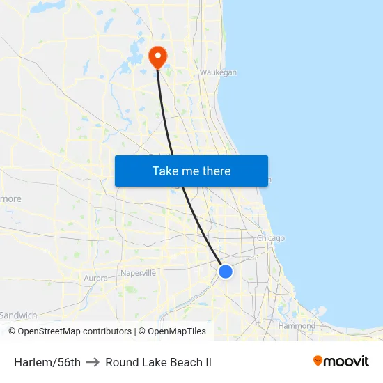 Harlem/56th to Round Lake Beach Il map