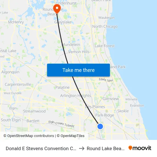 Donald E Stevens Convention Center to Round Lake Beach Il map