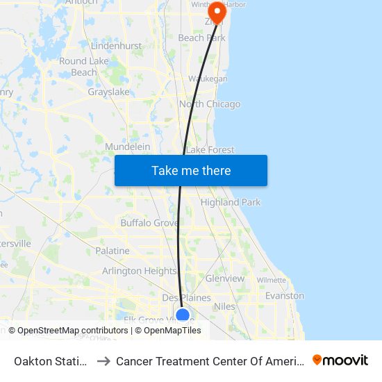 Oakton Station to Cancer Treatment Center Of America map