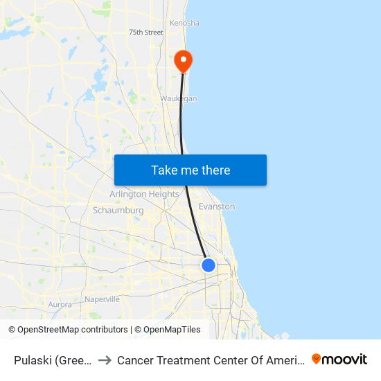 Pulaski (Green) to Cancer Treatment Center Of America map