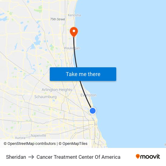 Sheridan to Cancer Treatment Center Of America map