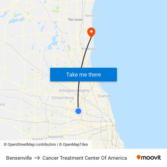 Bensenville to Cancer Treatment Center Of America map