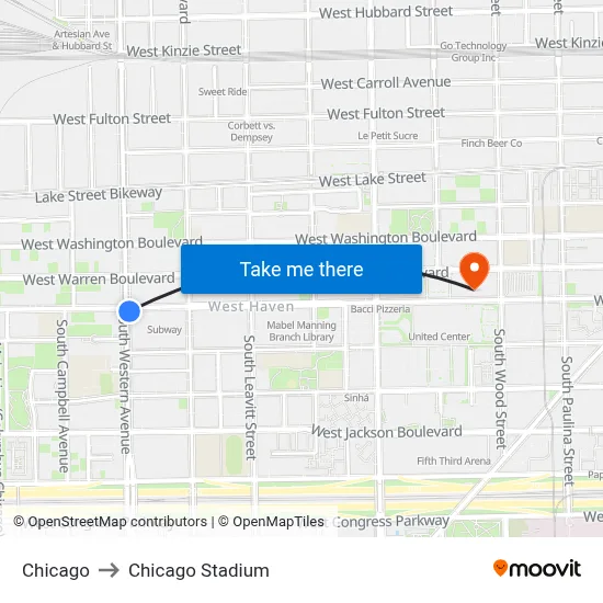 Chicago to Chicago Stadium map