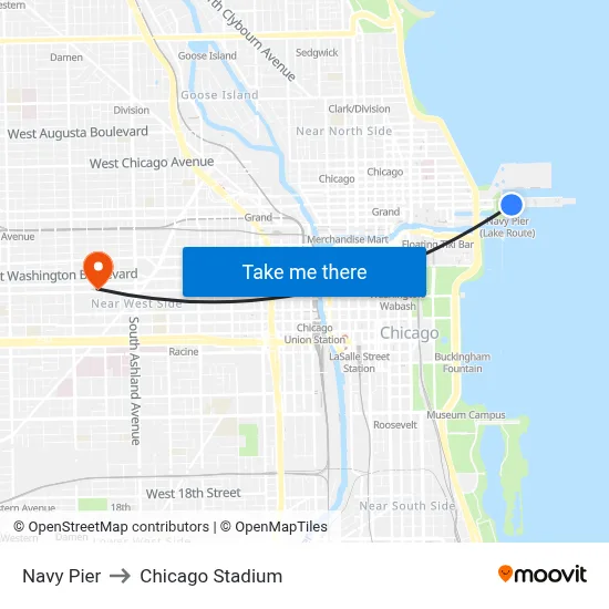 Navy Pier to Chicago Stadium map
