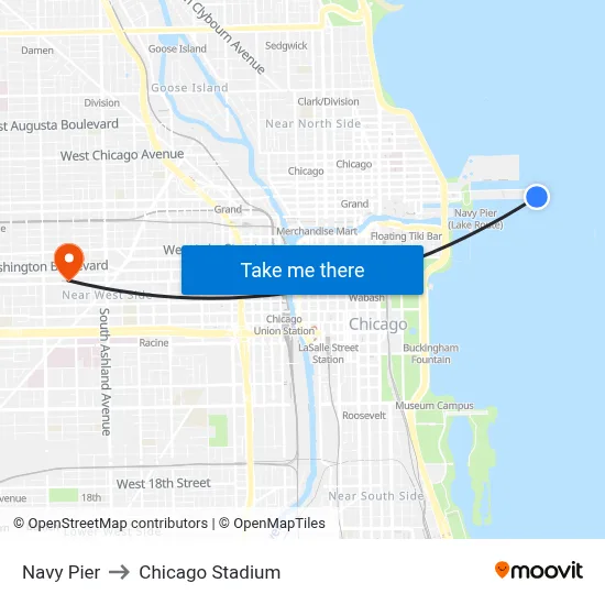 Navy Pier to Chicago Stadium map