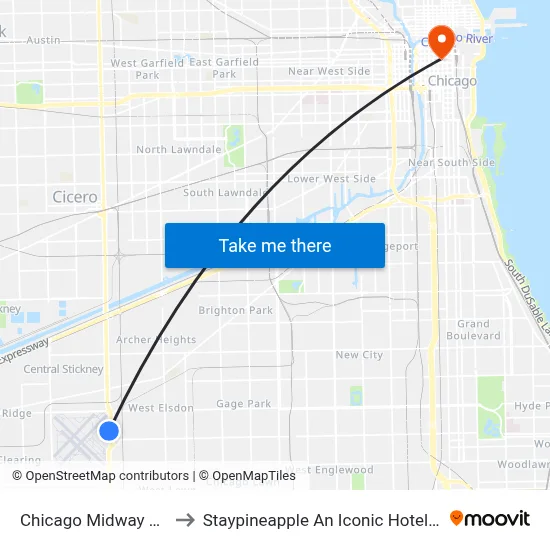 Chicago Midway Airport MDW to Staypineapple An Iconic Hotel The Loop Chicago map