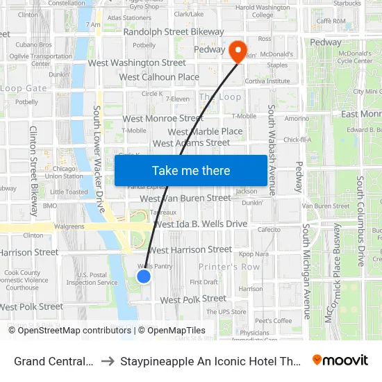 Grand Central Station to Staypineapple An Iconic Hotel The Loop Chicago map