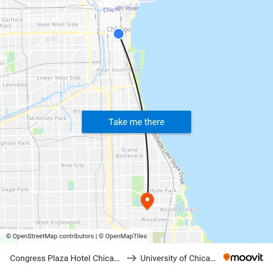 Congress Plaza Hotel Chicago to University of Chicago map