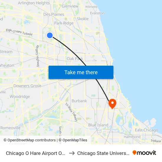 Chicago O Hare Airport ORD to Chicago State University map
