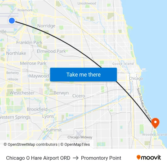Chicago O Hare Airport ORD to Promontory Point map
