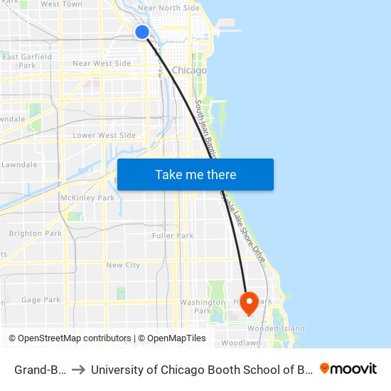 Grand-Blue to University of Chicago Booth School of Business map