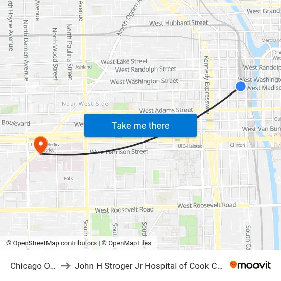 Chicago OTC to John H Stroger Jr Hospital of Cook County map