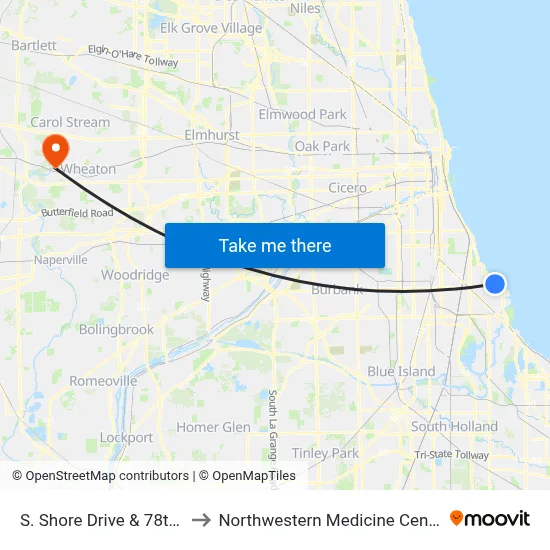 S. Shore Drive & 78th Street (South) to Northwestern Medicine Central DuPage Hospital map