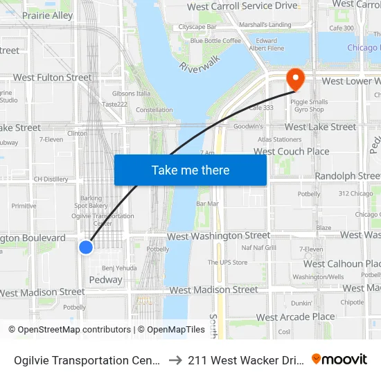 Ogilvie Transportation Center to 211 West Wacker Drive map