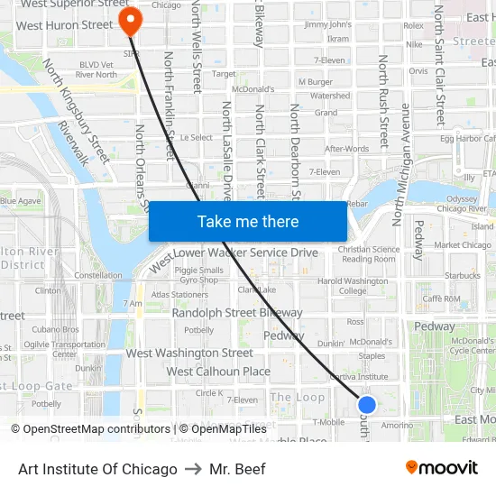 Art Institute Of Chicago to Mr. Beef map