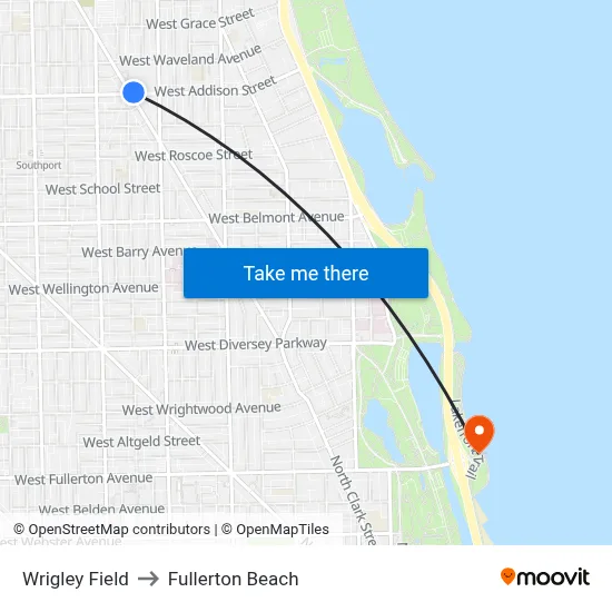 Wrigley Field to Fullerton Beach map
