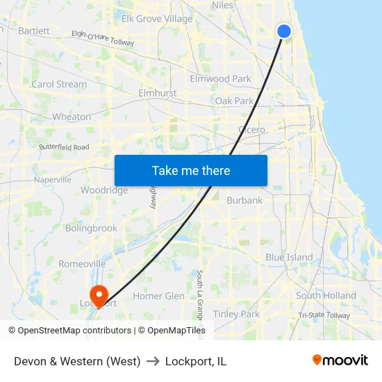 Devon & Western (West) to Lockport, IL map