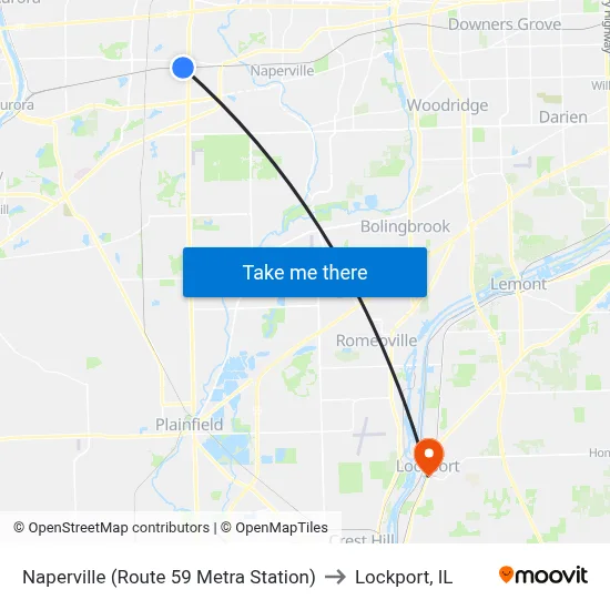 Naperville (Route 59 Metra Station) to Lockport, IL map