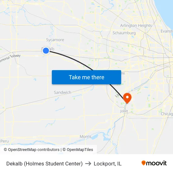 Dekalb (Holmes Student Center) to Lockport, IL map