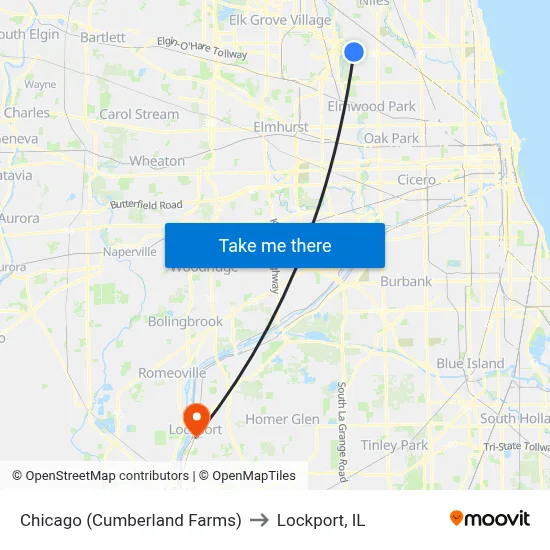 Chicago (Cumberland Farms) to Lockport, IL map