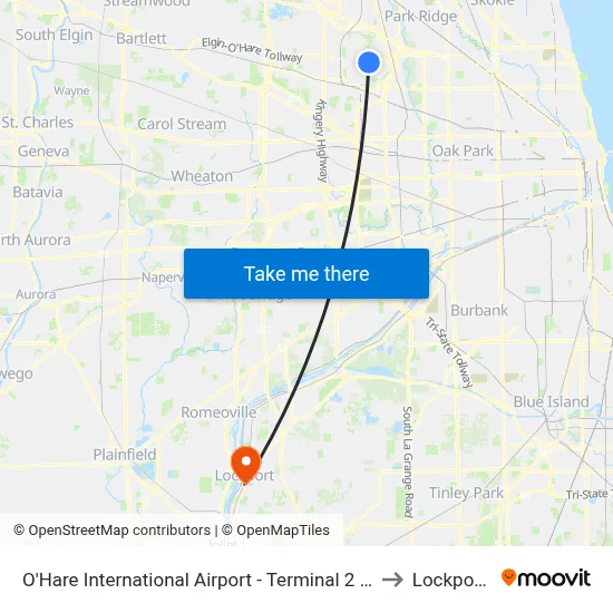 O'Hare International Airport - Terminal 2 Departures to Lockport, IL map
