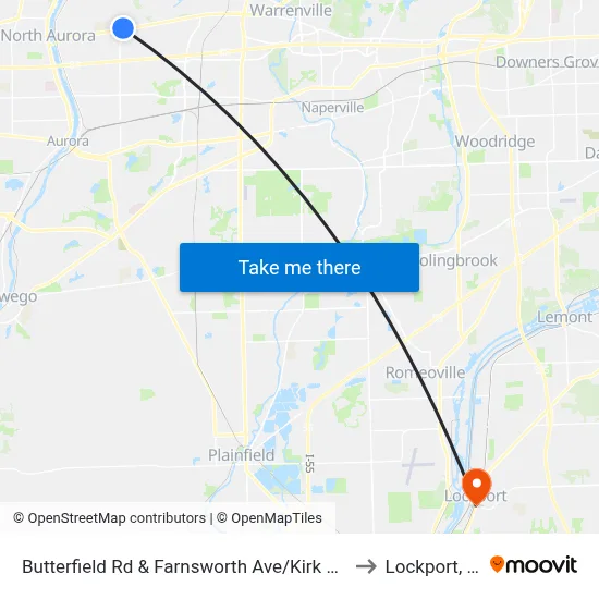 Butterfield Rd & Farnsworth Ave/Kirk Rd to Lockport, IL map